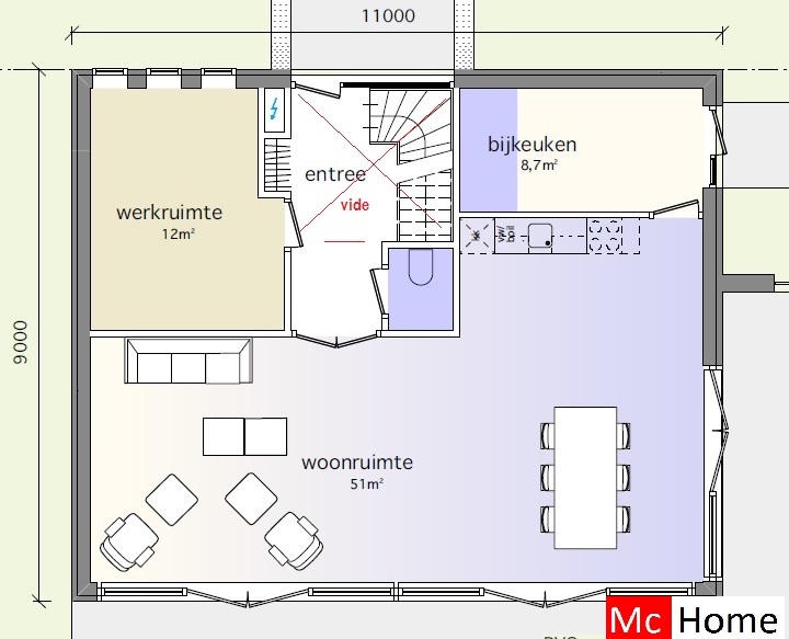 Moderne woning met steen en hout veel glas en overkappingen terrassen en schaduw M109 Mc-home  