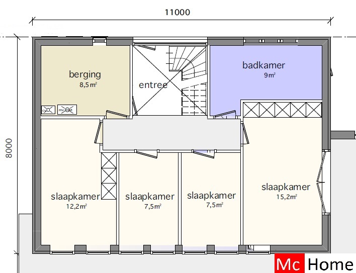 Moderne woning met steen en hout veel glas en overkappingen terrassen en schaduw M109 Mc-home  