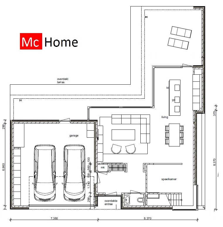 Strakke moderne vrijstaande villa met grote inpandige garage groot overdekt terras Mc-home M148