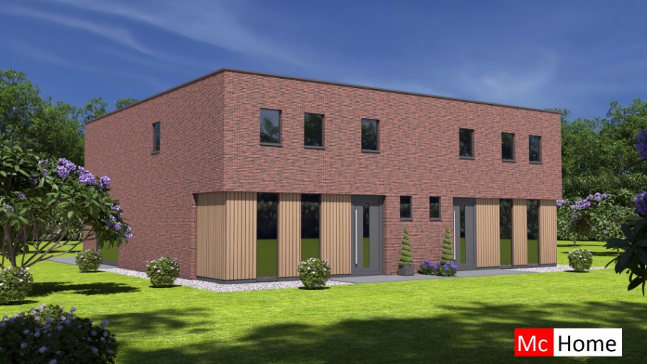 Mc-Home.nl TK48 2 onder 1 kap dubbele geschakelde woning woning modern ontwerp plat dak 