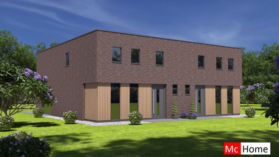 Mc-Home.nl TK48 2 onder 1 kap dubbele geschakelde woning woning modern ontwerp plat dak 