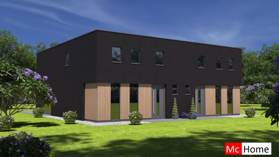 Mc-Home.nl TK48 2 onder 1 kap dubbele geschakelde woning woning modern ontwerp plat dak 