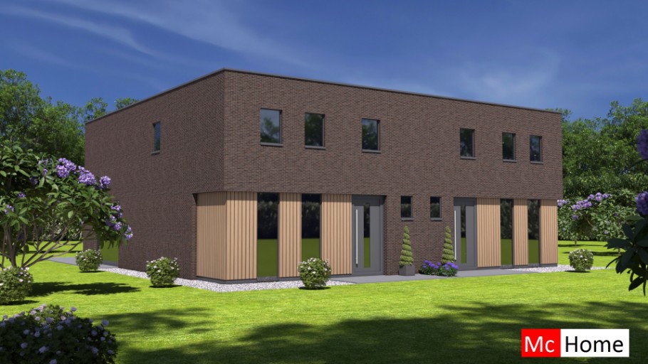 Mc-Home.nl TK48 2 onder 1 kap dubbele geschakelde woning woning modern ontwerp plat dak 