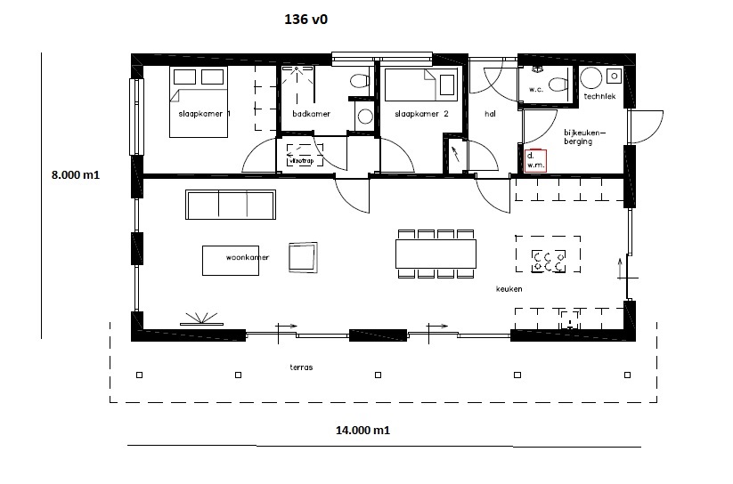 Mc-Home B136 8 x 14 semi bungalow met kap hellend dak ATLANTA MBS staalframe