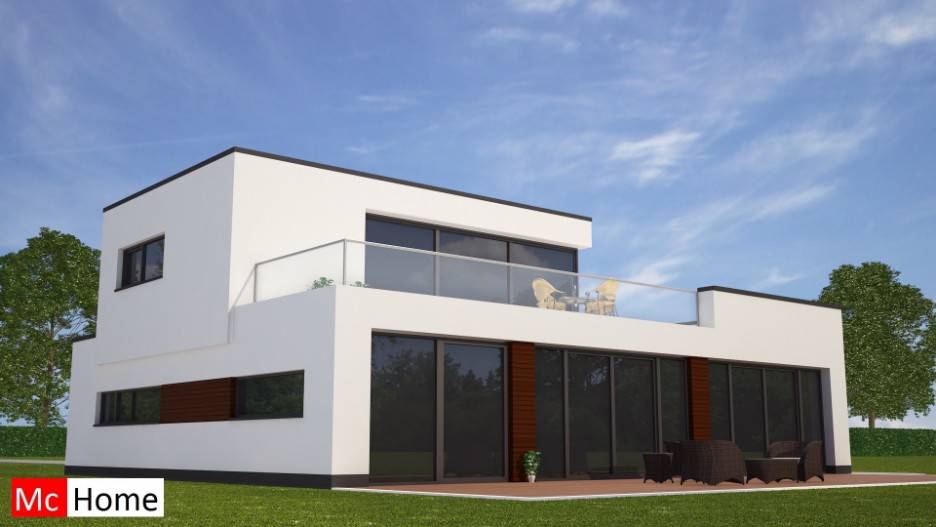 mc-home.nl M99 kubistiche villa bouwen dakterras veel raampartijen en glas in staalframebouw of houtskeletbouw