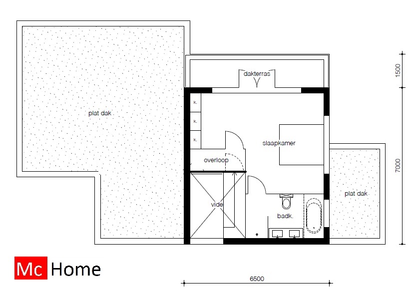 mchome m113 moderne kubistische bungalow woning met dakterras verdieping energieneutraal staalframe 