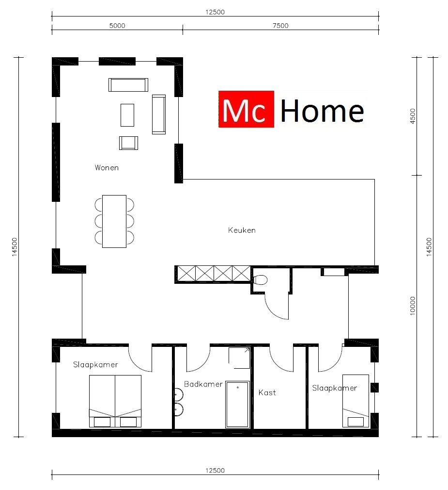 moderne kubistische  bungalow verhoogde kamer en veel licht energieneutraal bouwen met beter bouwsysteem Mc-Home.nl B29 