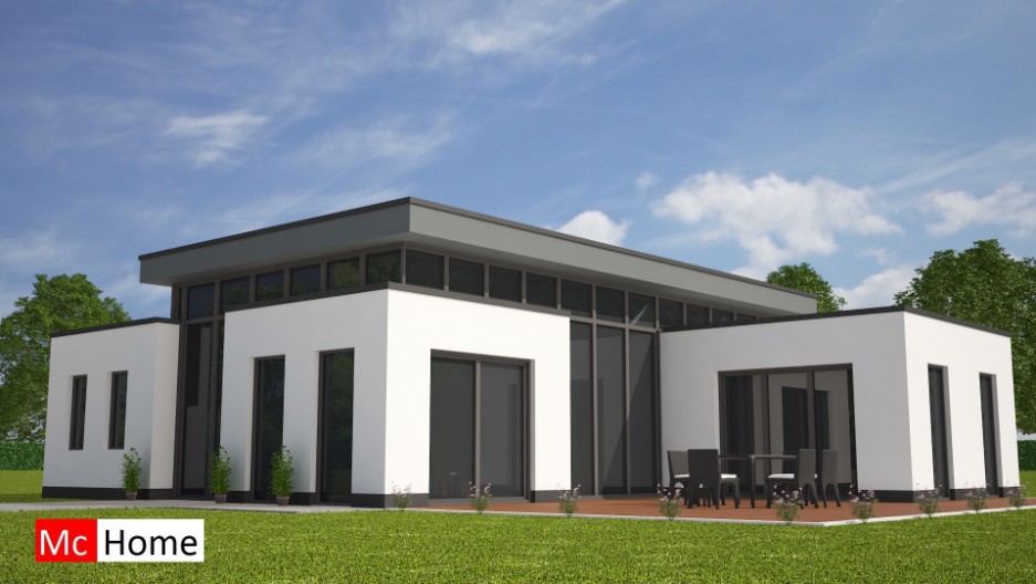 moderne kubistische  bungalow verhoogde kamer en veel licht energieneutraal bouwen met beter bouwsysteem Mc-Home.nl B29 