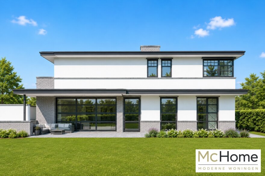 Moderne kubistische Frank Lloyd Wright woning type 241 met plat dak