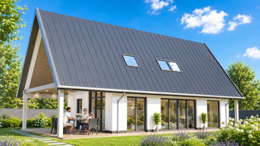 moderneschuurwoning met stalen en dak en overkapping