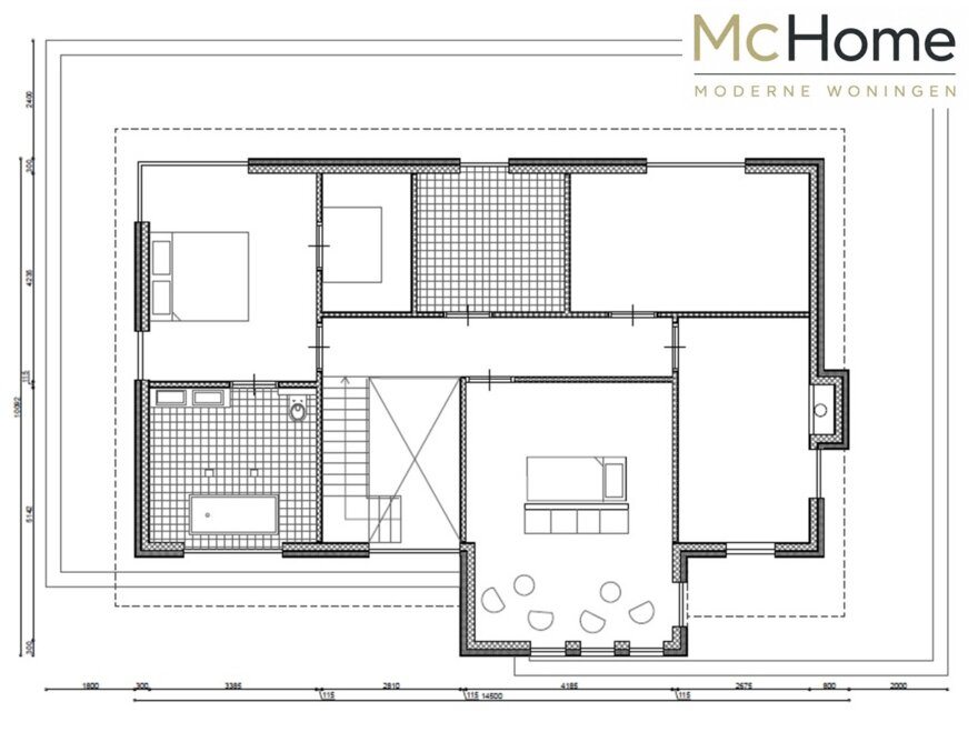 Moderne kubistische Frank Lloyd Wright woning type 241 met plat dak