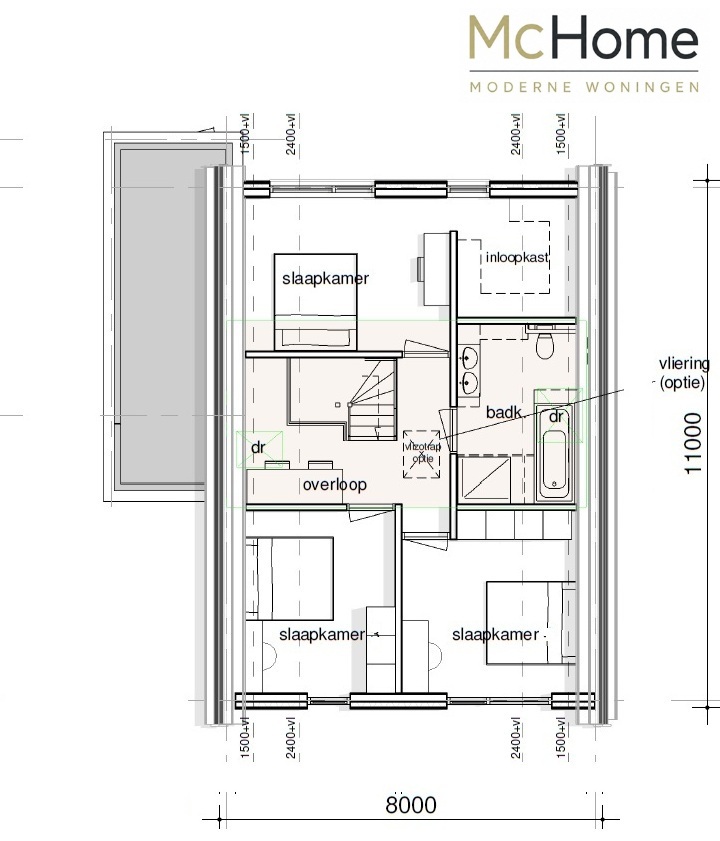 Mc-Home.nl schuur en kapwoning Ontwerp K155 staalframebouw 