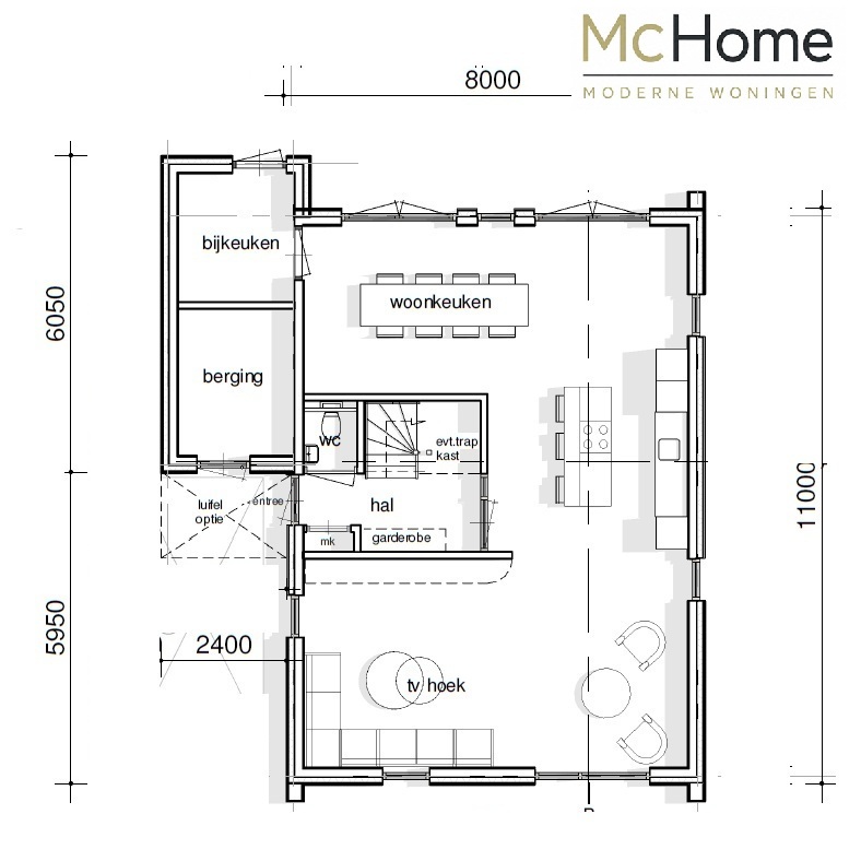 Mc-Home.nl schuur en kapwoning Ontwerp K155 staalframebouw 
